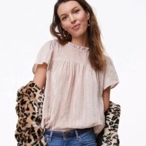 LOFT blush pink crushed velvet ruffle blouse